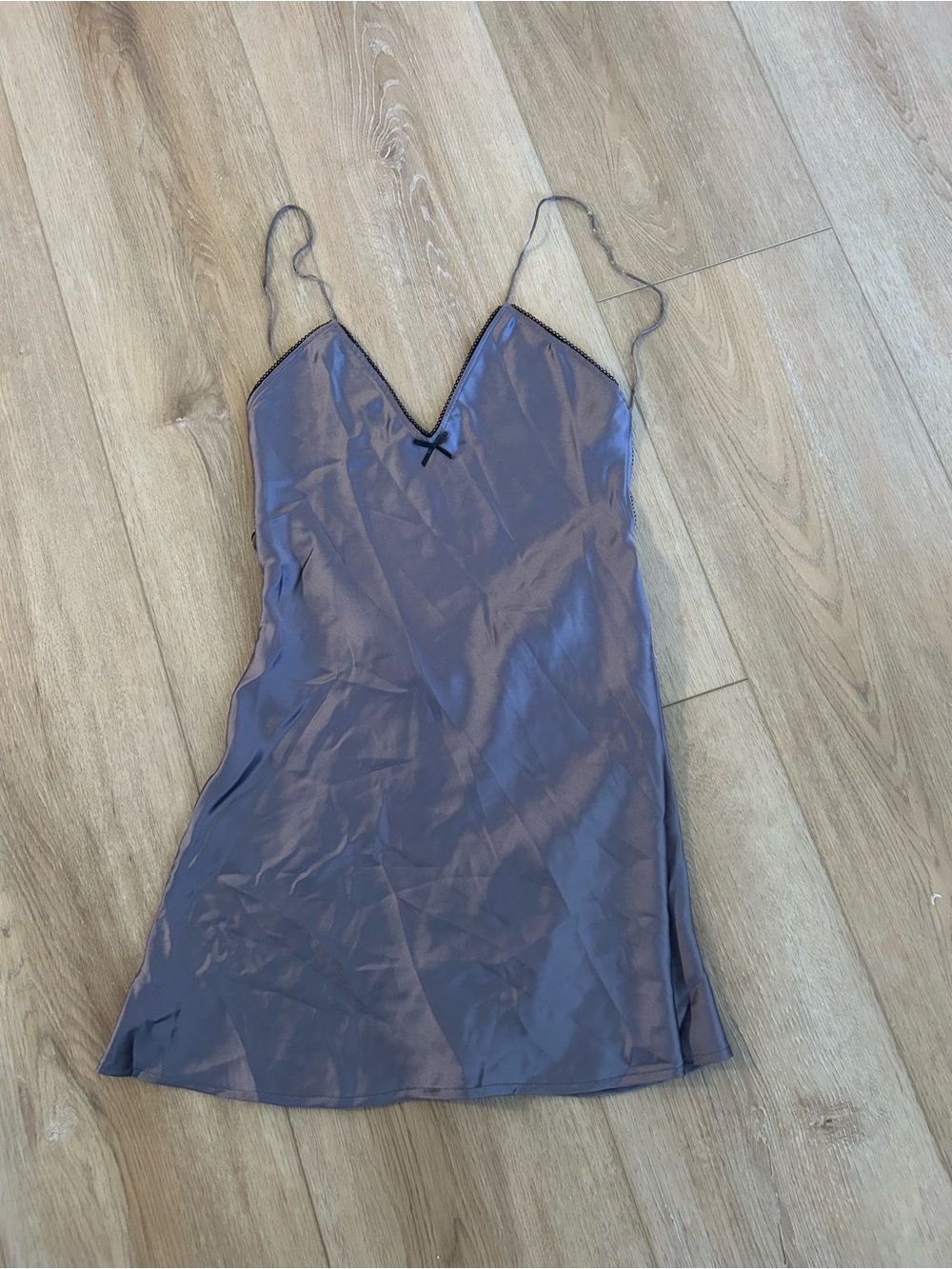 Zara Lavender Satin Slip Dress with Black Trim
